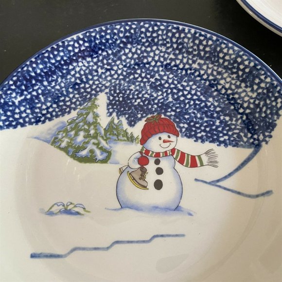 Vintage Thomson Pottery Snowman Dinner Plates Set of 2 Heavy - Picture 4 of 5
